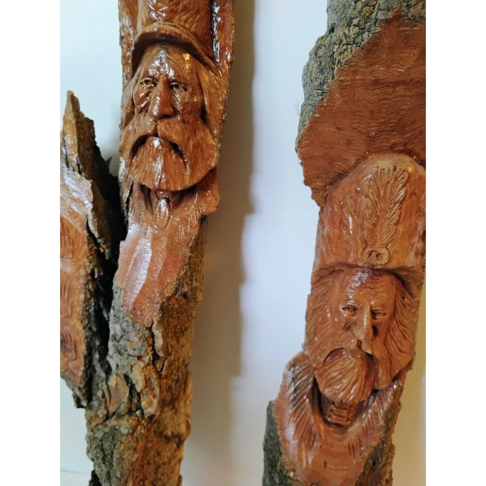 Vtg Edward Lewis 1998 Cottonwood Bark Wood Spirit Carvings Lot 2 Wall Art 22